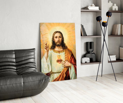 Sacred Heart of Jesus Glass Wall Art