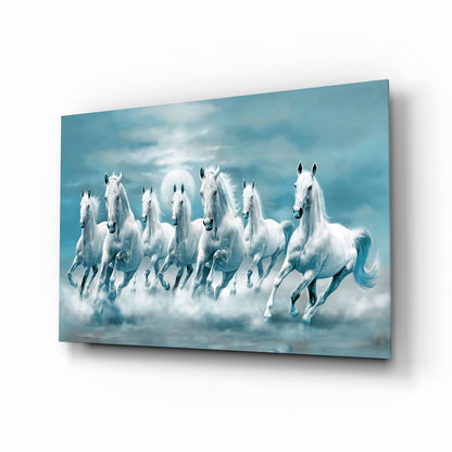 White Horses glass wall art