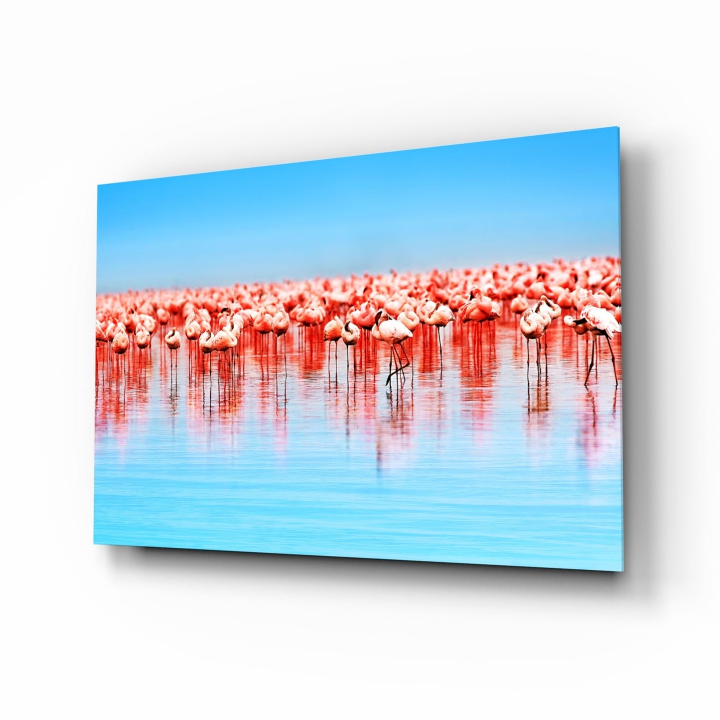 Flamingos glass wall art, rose-pink wildlife design