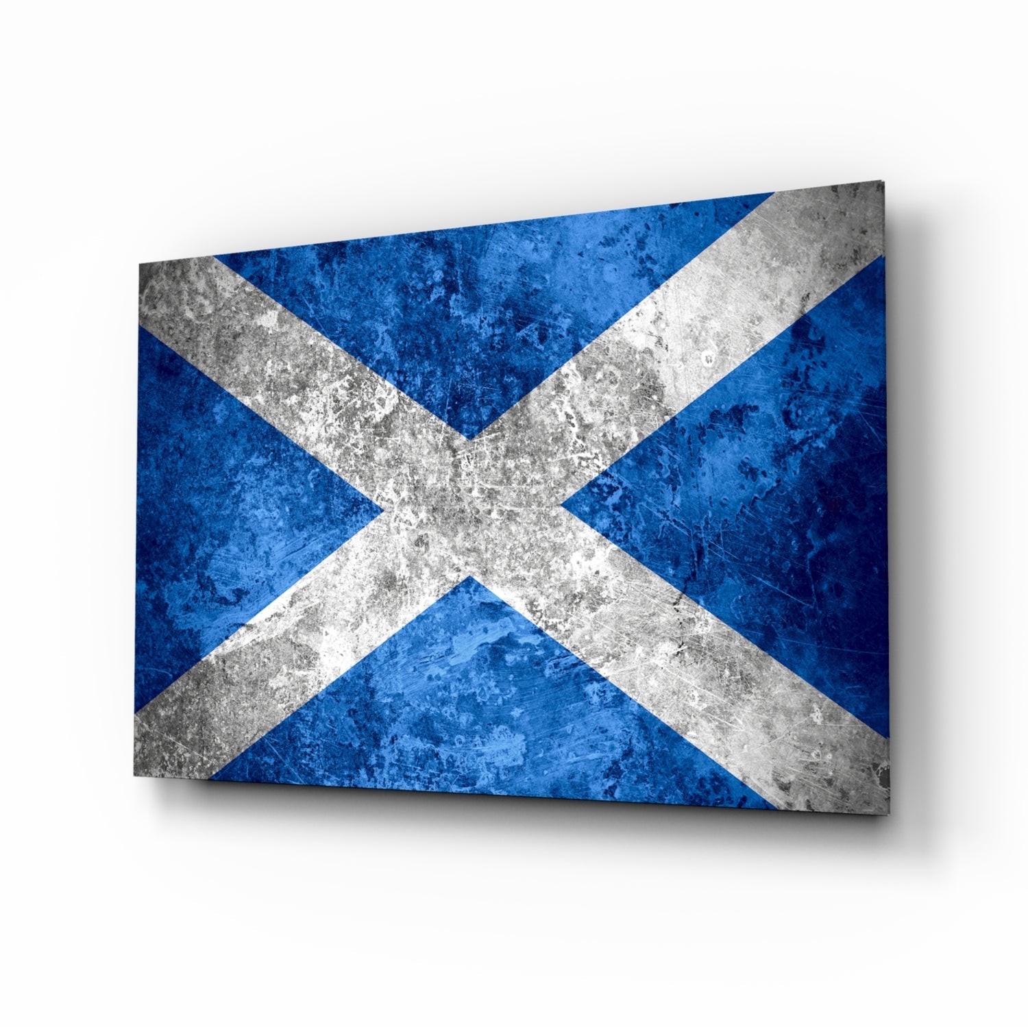 Scotland flag glass wall art with cobalt and ivory saltire design