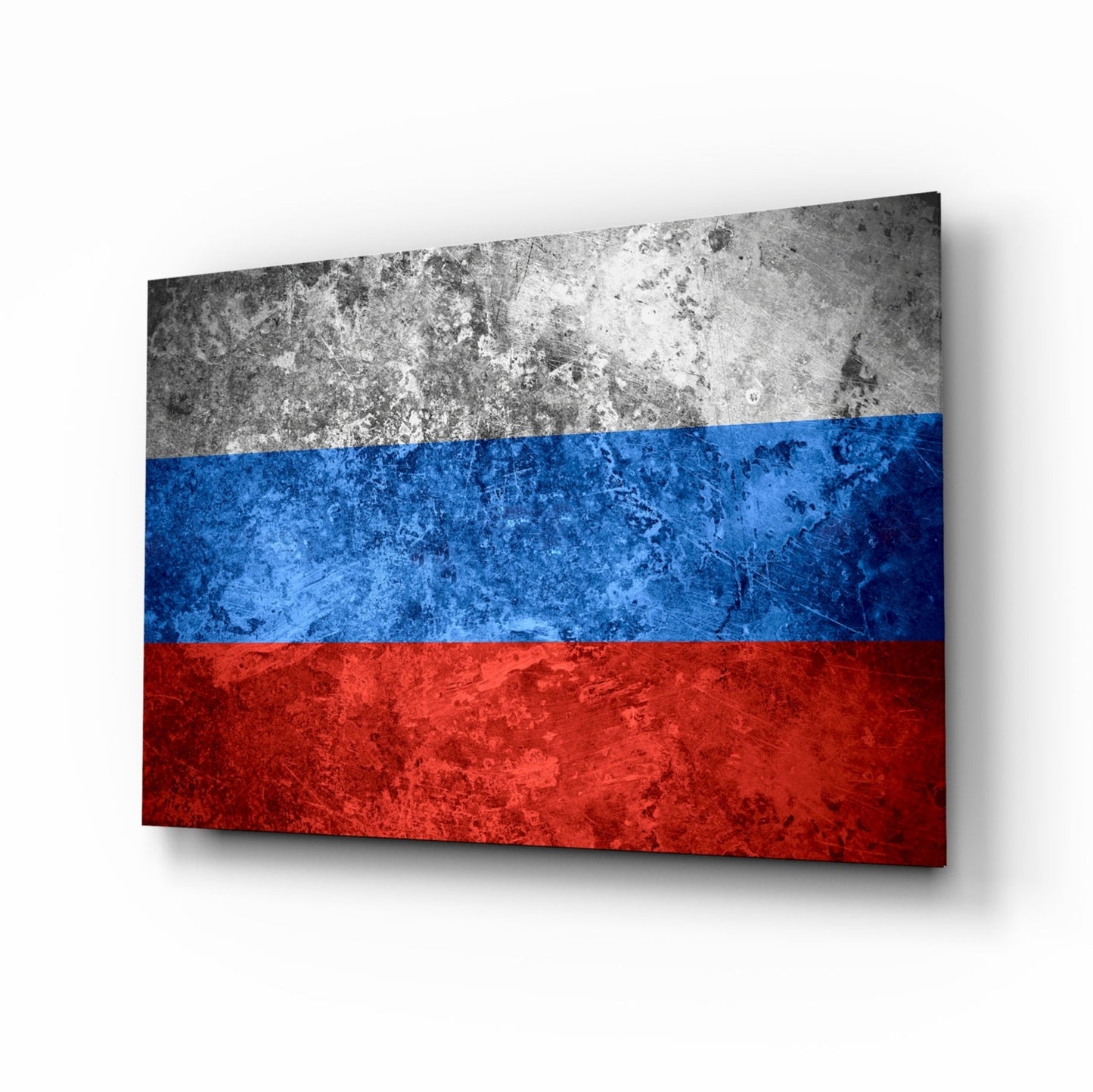 Russia flag glass wall art with ivory, cobalt and crimson bands