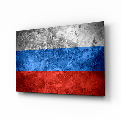 Russia flag glass wall art with ivory, cobalt and crimson bands