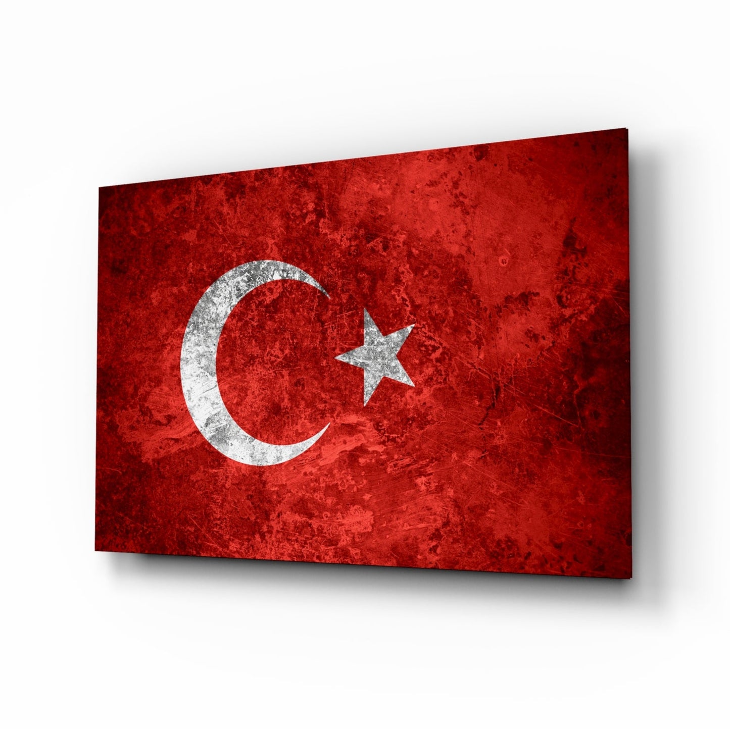 Turkey flag glass wall art with crimson and ivory crescent design