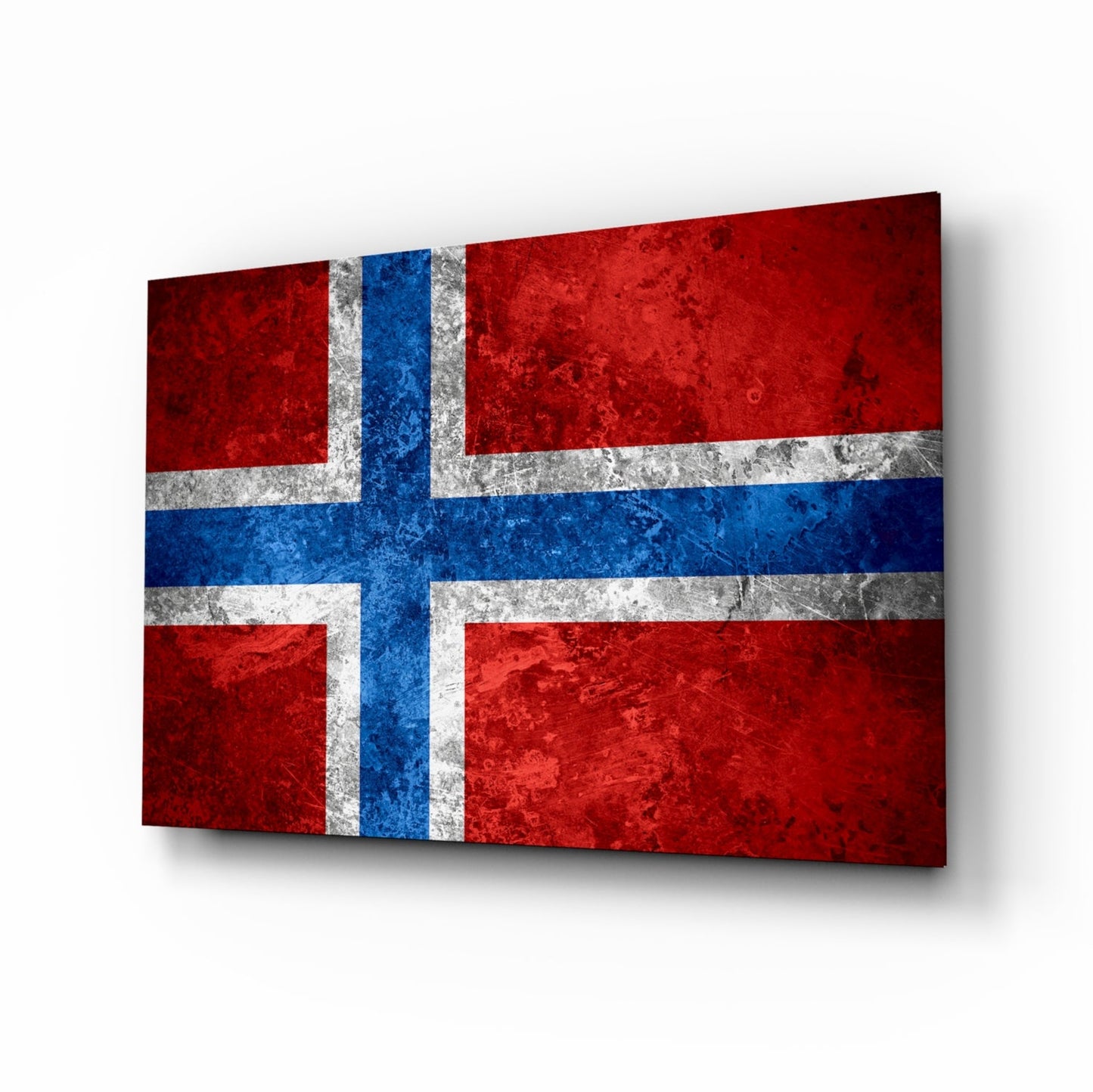Norway flag glass wall art with cobalt Nordic cross design