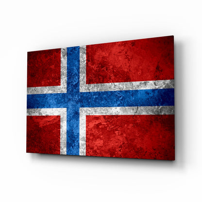 Norway flag glass wall art with cobalt Nordic cross design