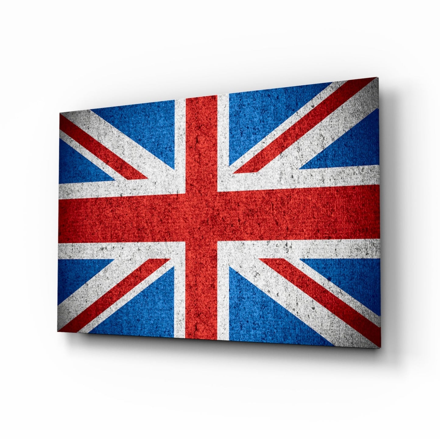 United Kingdom flag glass wall art with cobalt Union Jack design