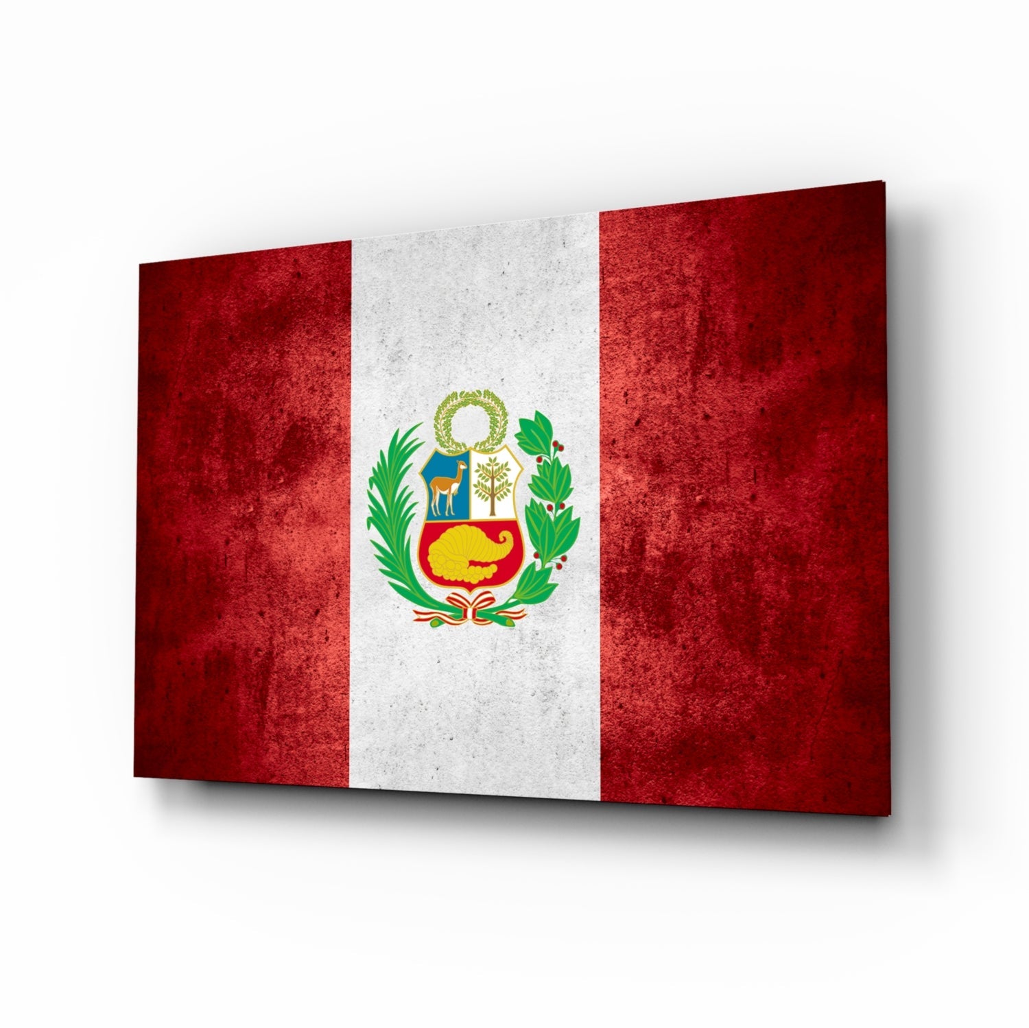 Peru flag glass wall art with crimson and ivory bands