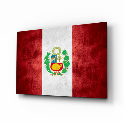 Peru flag glass wall art with crimson and ivory bands