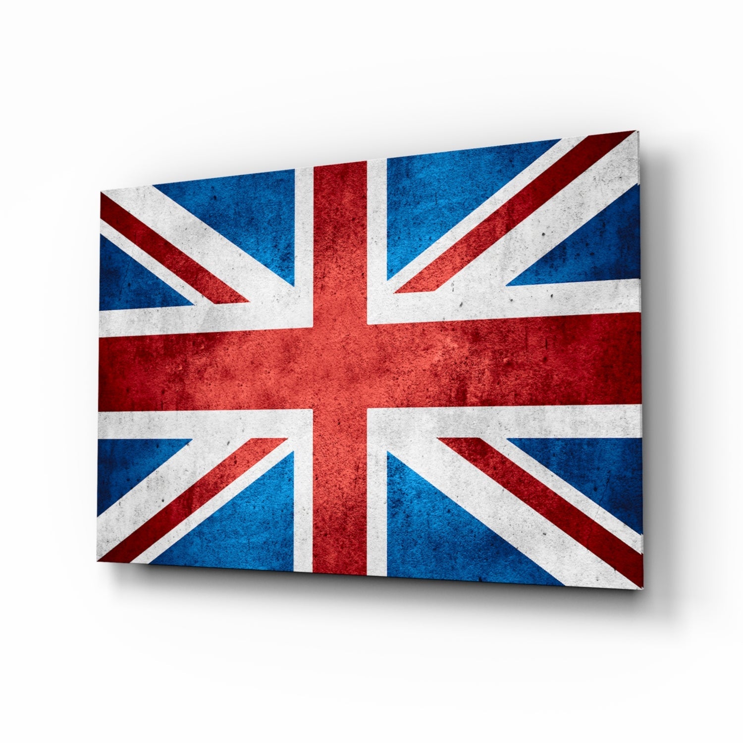 Union Jack weathered glass wall art with cobalt, crimson and ivory