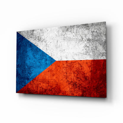 Flag of Czechia glass wall art, blue triangle design