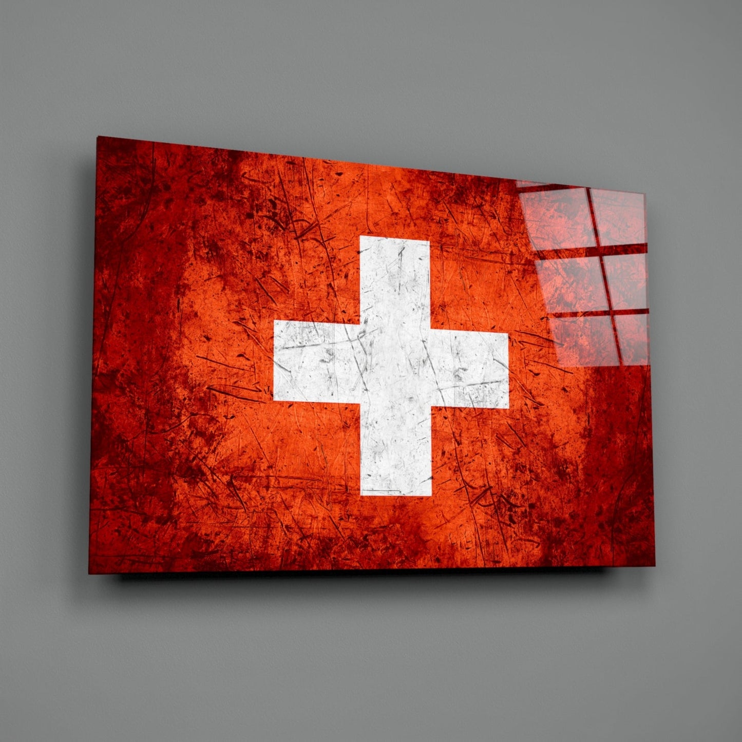 Flag of Switzerland Rustic Stone Glass Wall Art