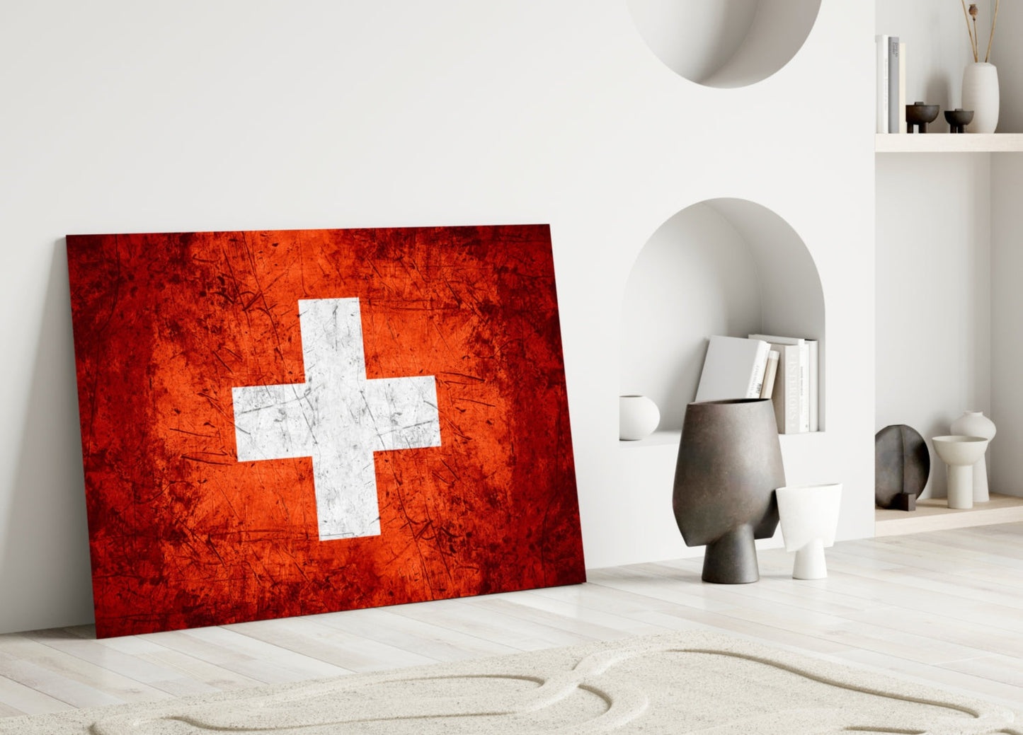 Flag of Switzerland Rustic Stone Glass Wall Art