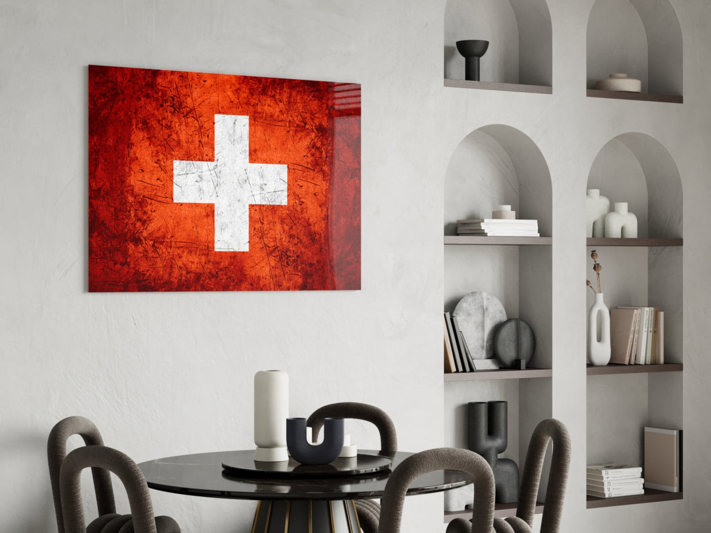 Flag of Switzerland Rustic Stone Glass Wall Art