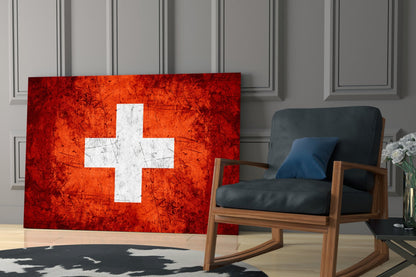 Flag of Switzerland Rustic Stone Glass Wall Art