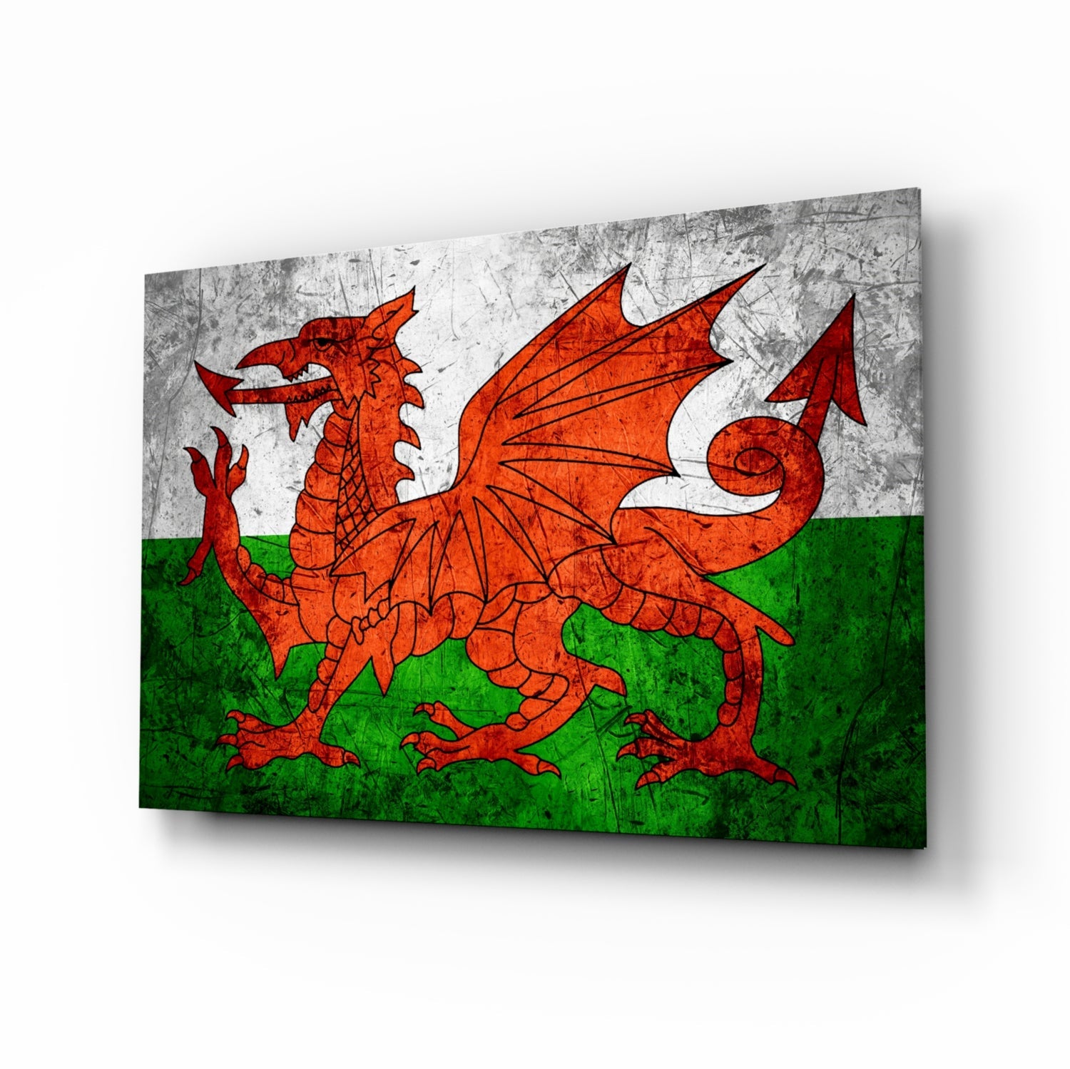 Flag of Wales glass wall art, red dragon design