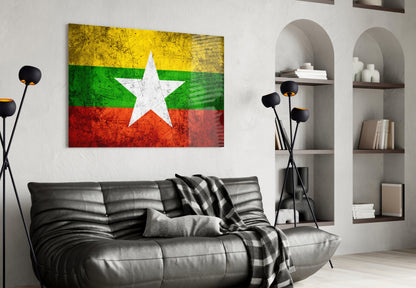 Flag of Myanmar Rustic Stone Glass Wall Art