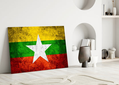 Flag of Myanmar Rustic Stone Glass Wall Art