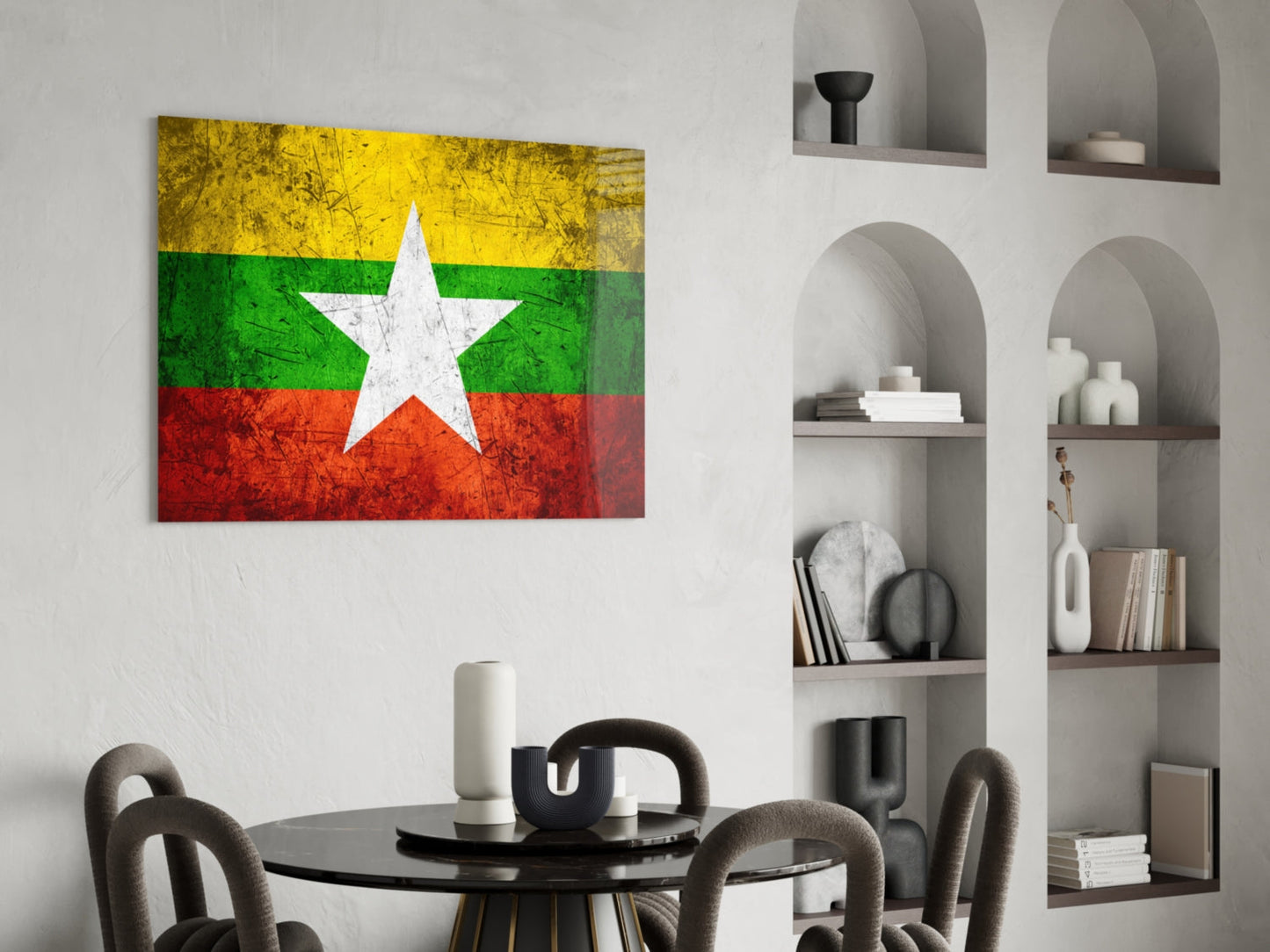 Flag of Myanmar Rustic Stone Glass Wall Art