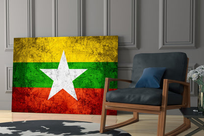 Flag of Myanmar Rustic Stone Glass Wall Art