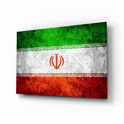 Flag of Iran glass wall art, tricolor emblem design