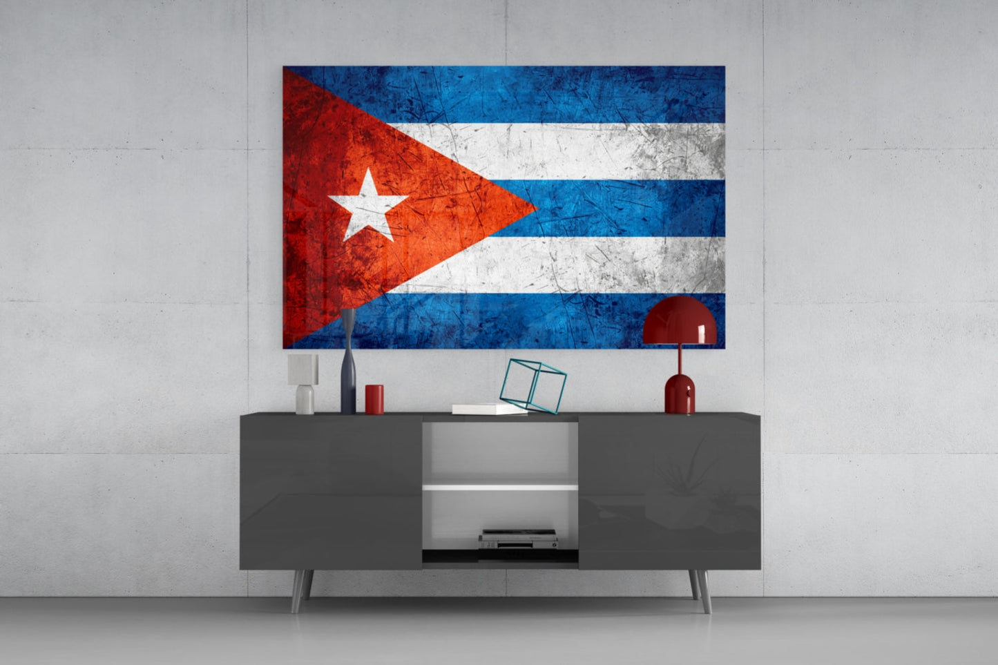 Flag of Cuba Rustic Stone Glass Wall Art