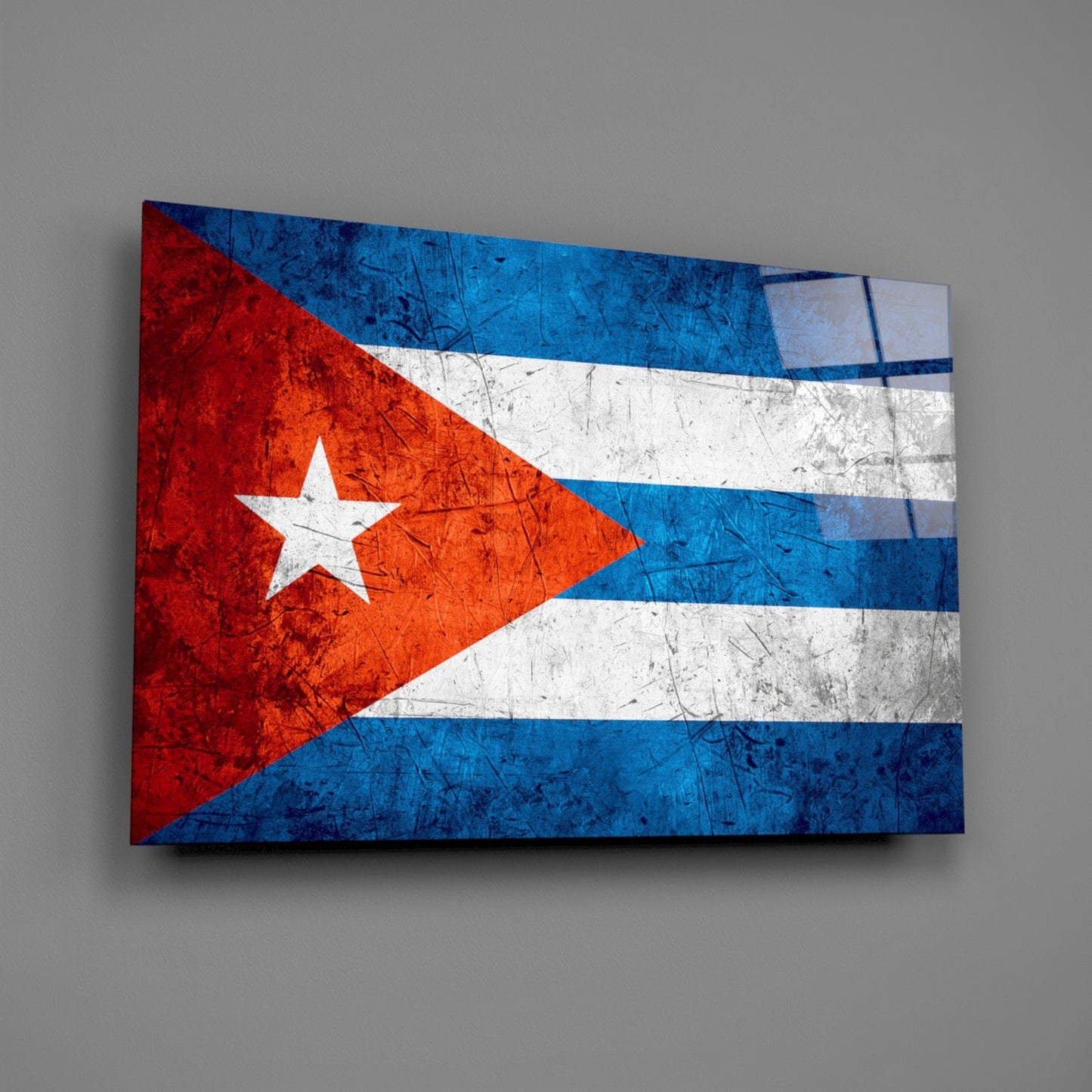 Flag of Cuba Rustic Stone Glass Wall Art