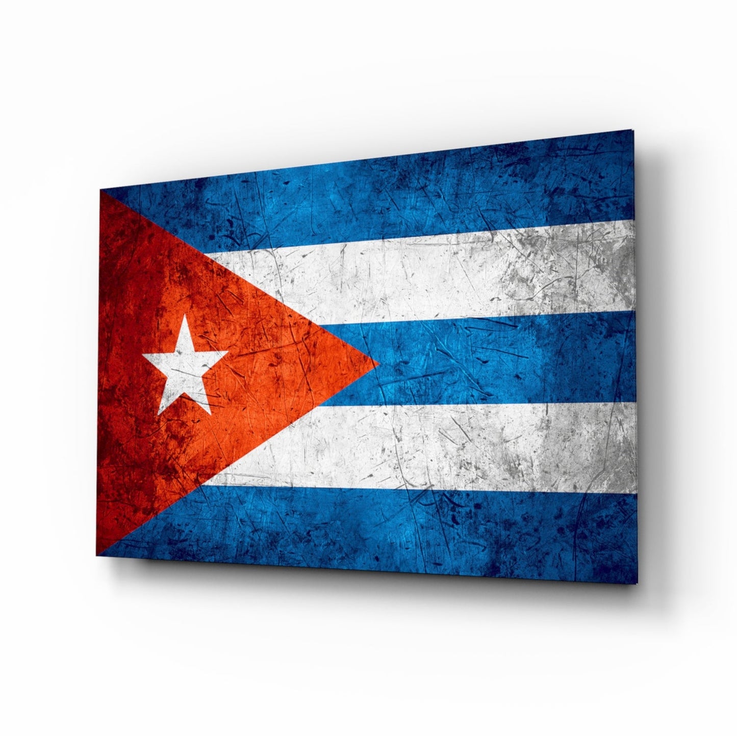 Cuba flag rustic glass wall art with cobalt, ivory and crimson stripes