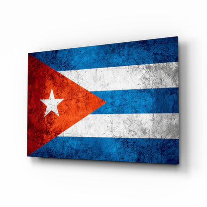 Cuba flag rustic glass wall art with cobalt, ivory and crimson stripes