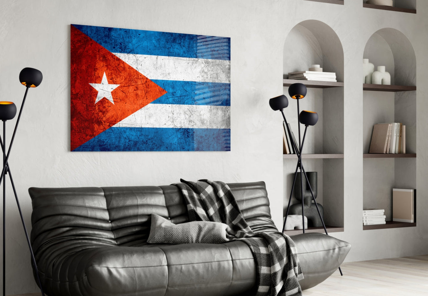 Flag of Cuba Rustic Stone Glass Wall Art