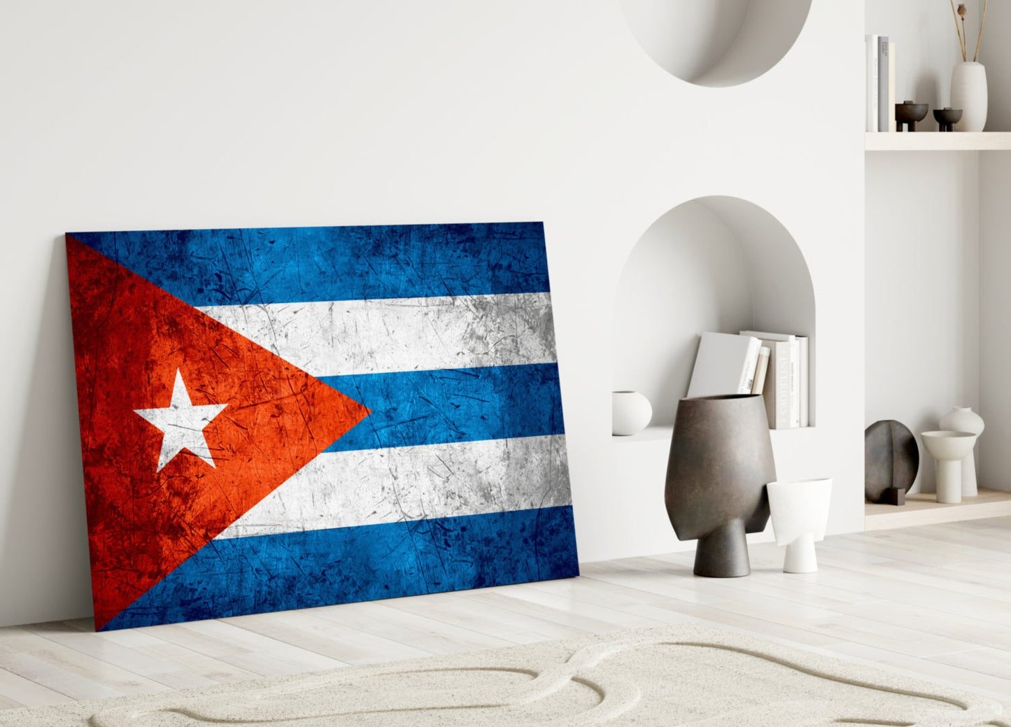 Flag of Cuba Rustic Stone Glass Wall Art