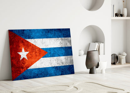 Flag of Cuba Rustic Stone Glass Wall Art
