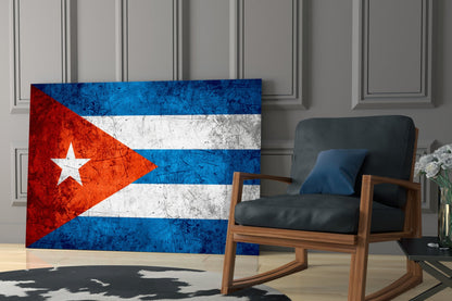 Flag of Cuba Rustic Stone Glass Wall Art
