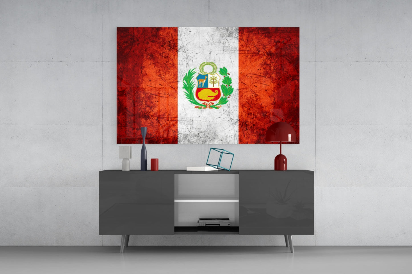 Flag of Peru Rustic Stone Glass Wall Art