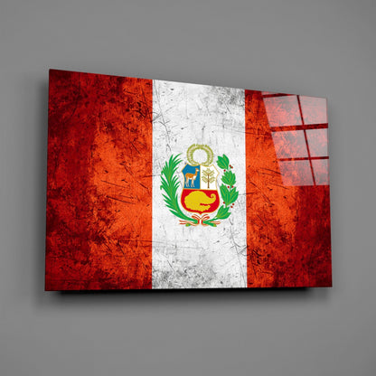 Flag of Peru Rustic Stone Glass Wall Art
