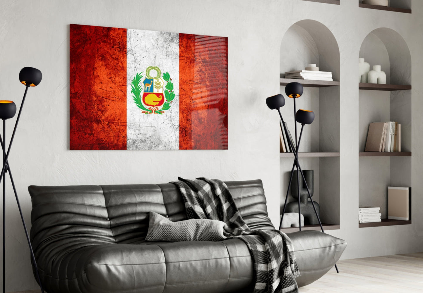 Flag of Peru Rustic Stone Glass Wall Art