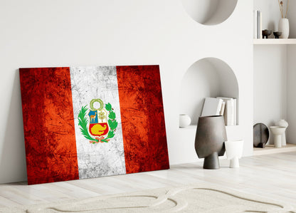 Flag of Peru Rustic Stone Glass Wall Art