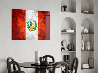 Flag of Peru Rustic Stone Glass Wall Art