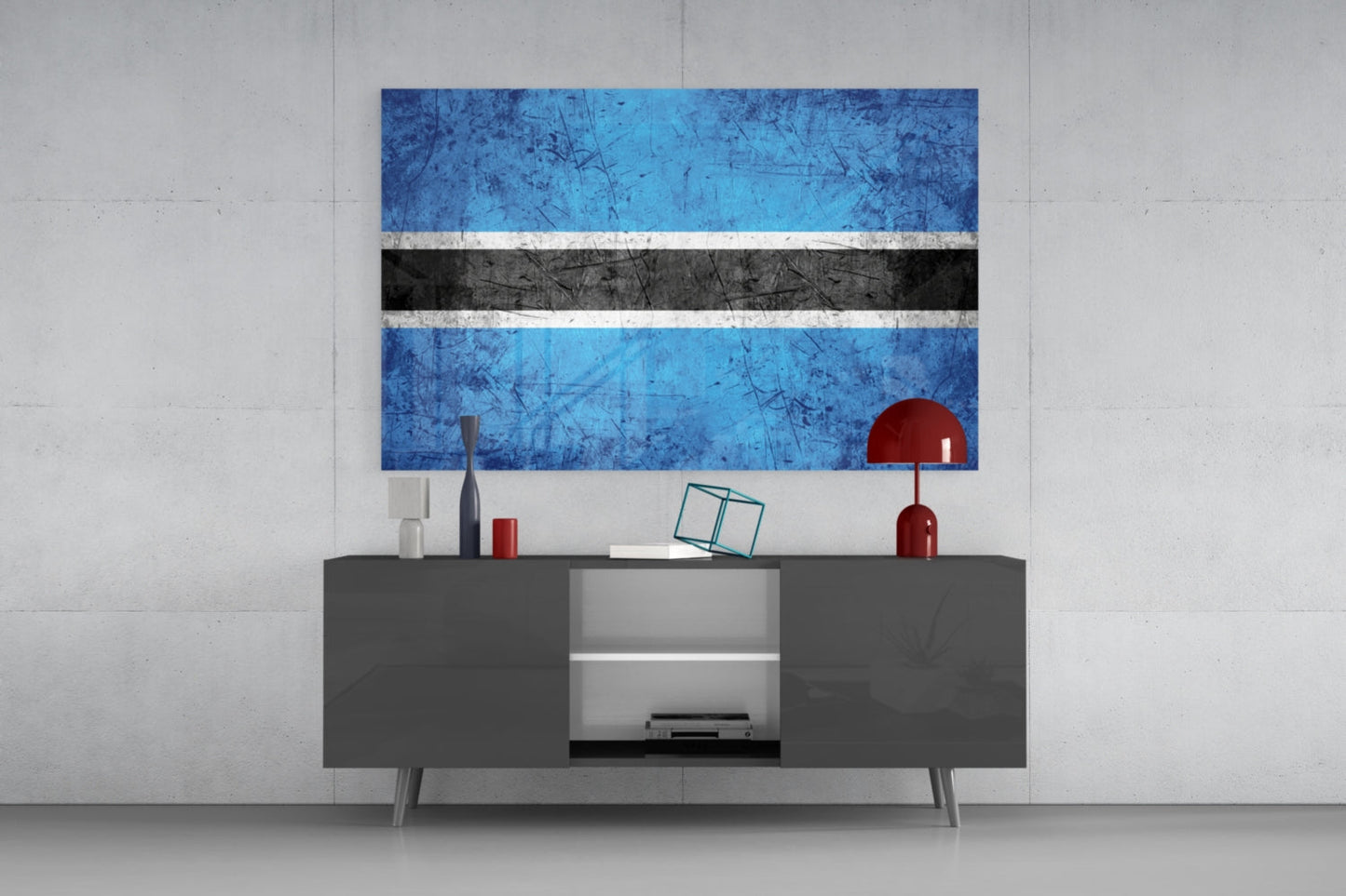 Flag of Botswana Rustic Stone Glass Wall Art