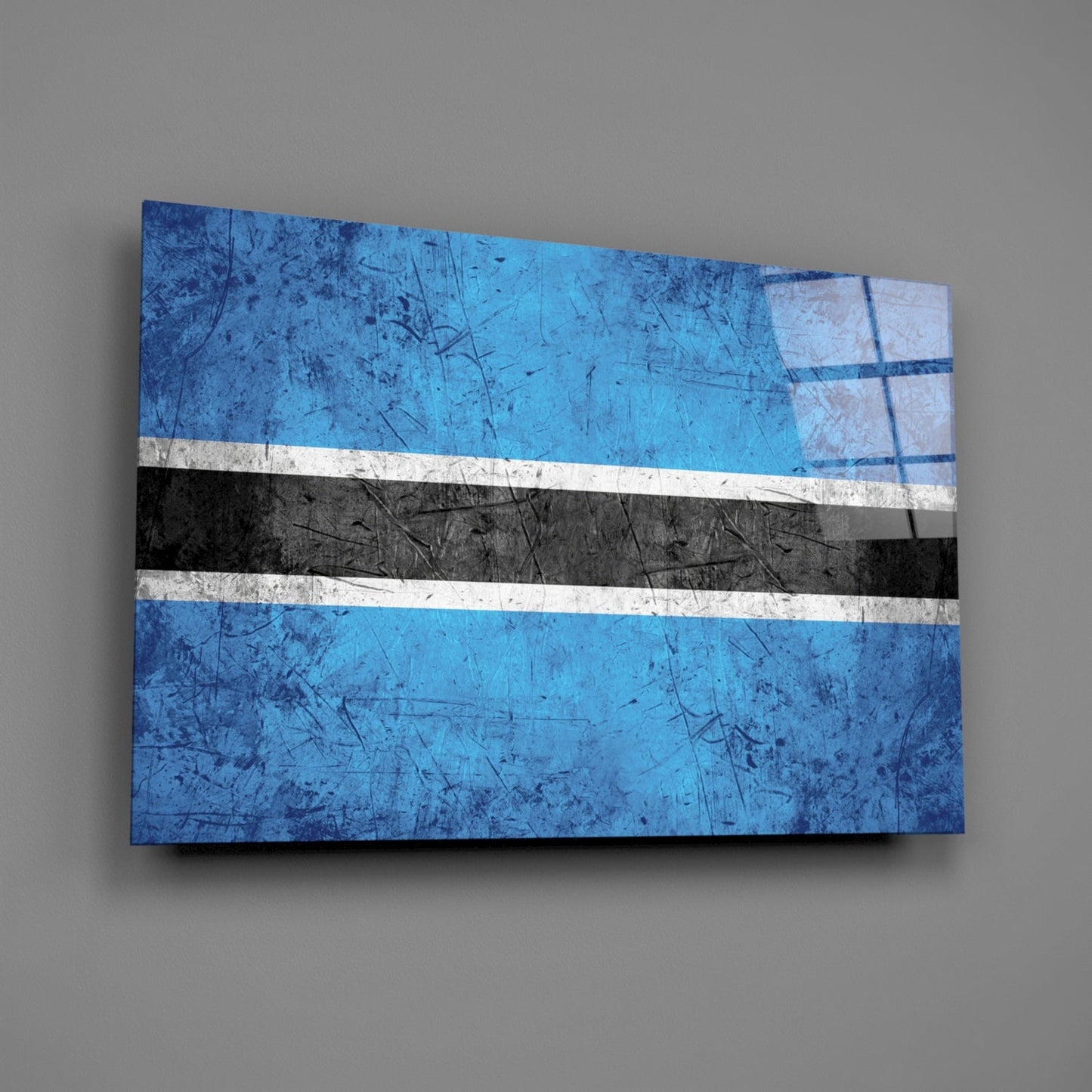 Flag of Botswana Rustic Stone Glass Wall Art