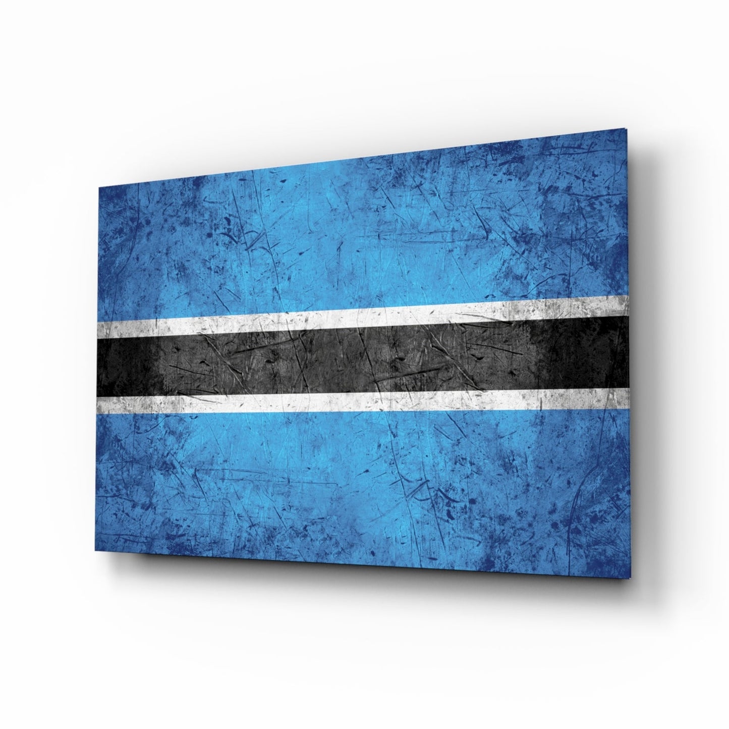 Botswana flag rustic glass wall art with cyan and onyx band