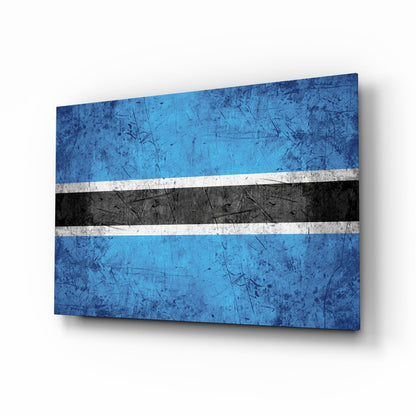 Botswana flag rustic glass wall art with cyan and onyx band