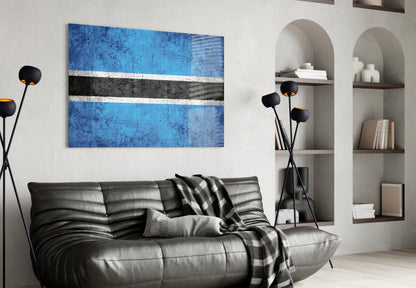 Flag of Botswana Rustic Stone Glass Wall Art