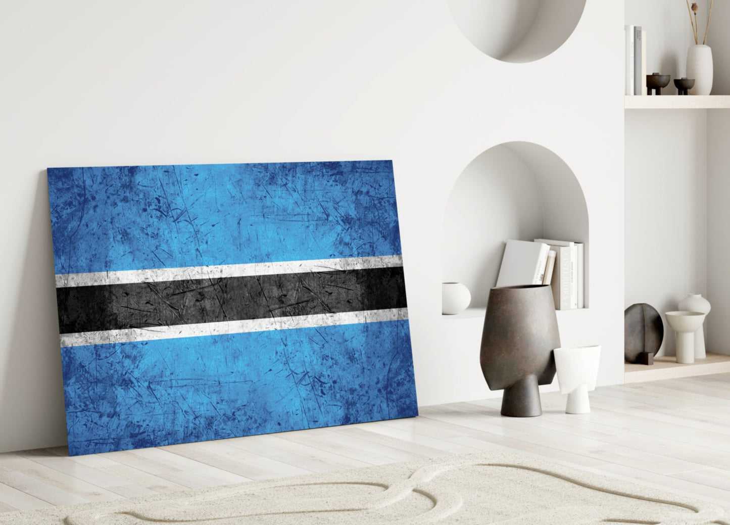 Flag of Botswana Rustic Stone Glass Wall Art