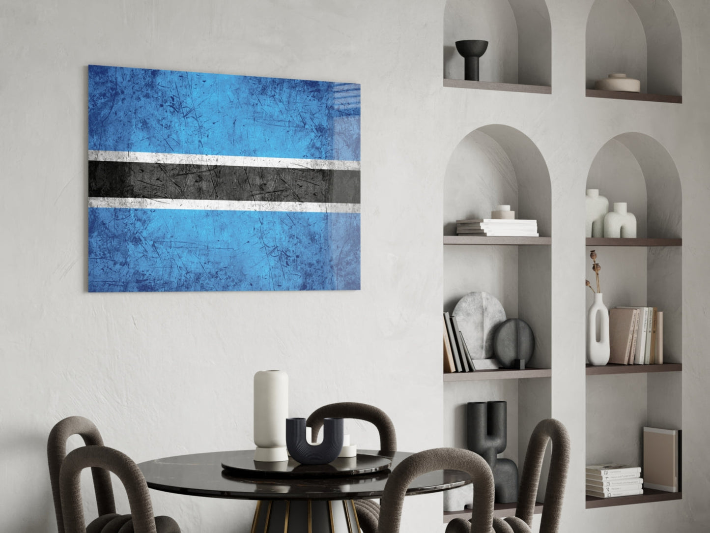 Flag of Botswana Rustic Stone Glass Wall Art