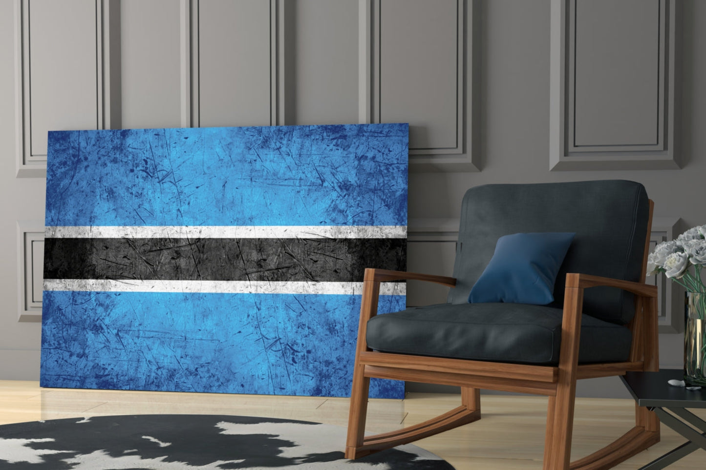 Flag of Botswana Rustic Stone Glass Wall Art