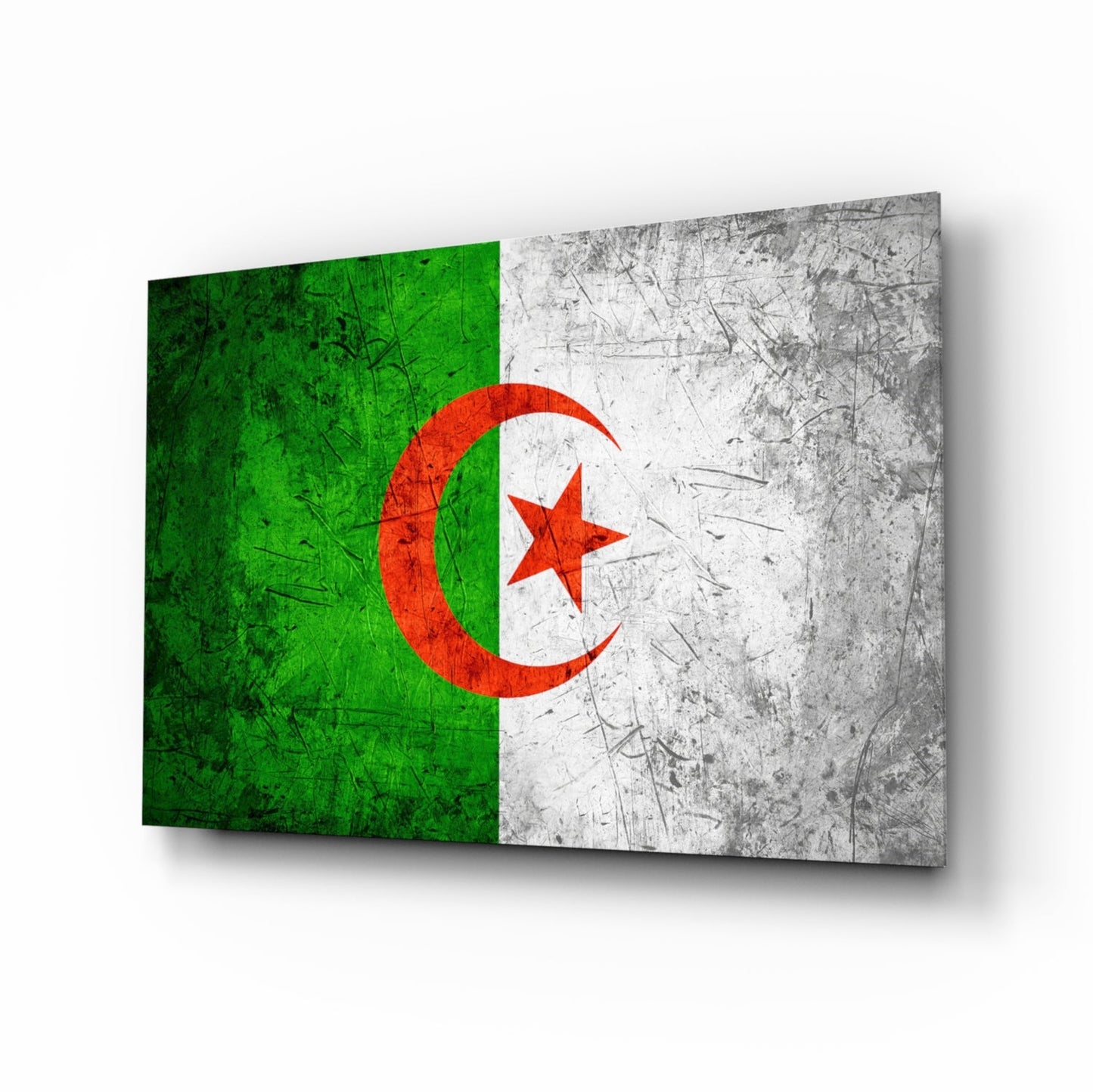 Flag of Algeria glass wall art, crescent and star design