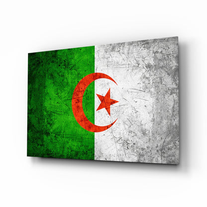Flag of Algeria glass wall art, crescent and star design