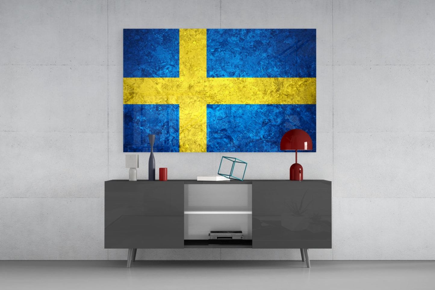 Flag of Sweden Rustic Stone Glass Wall Art