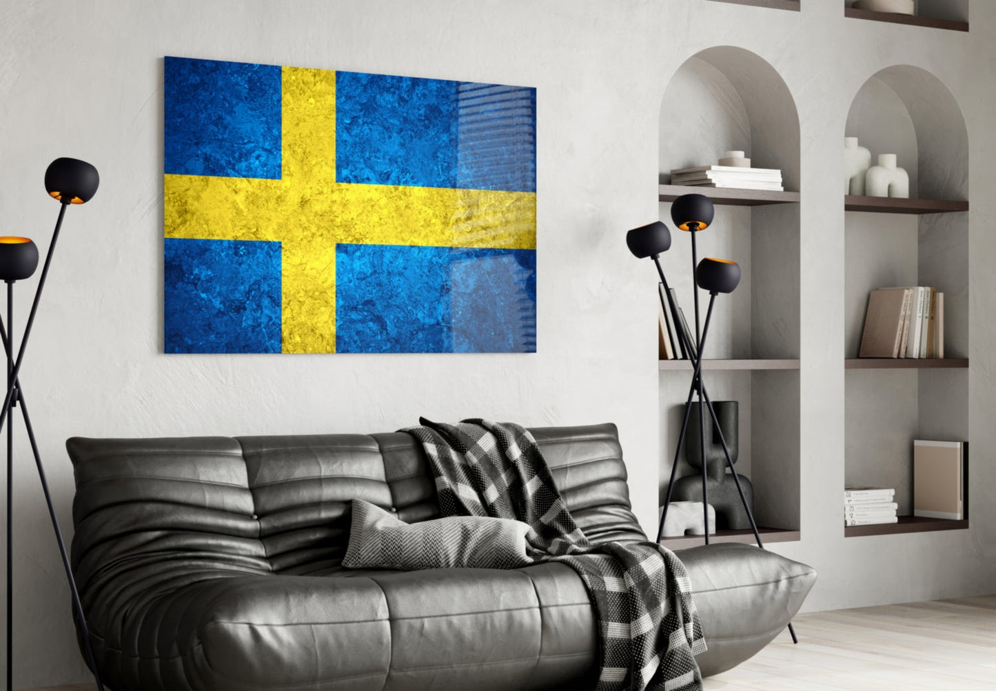 Flag of Sweden Rustic Stone Glass Wall Art