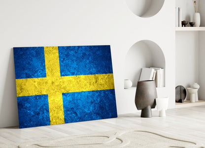 Flag of Sweden Rustic Stone Glass Wall Art